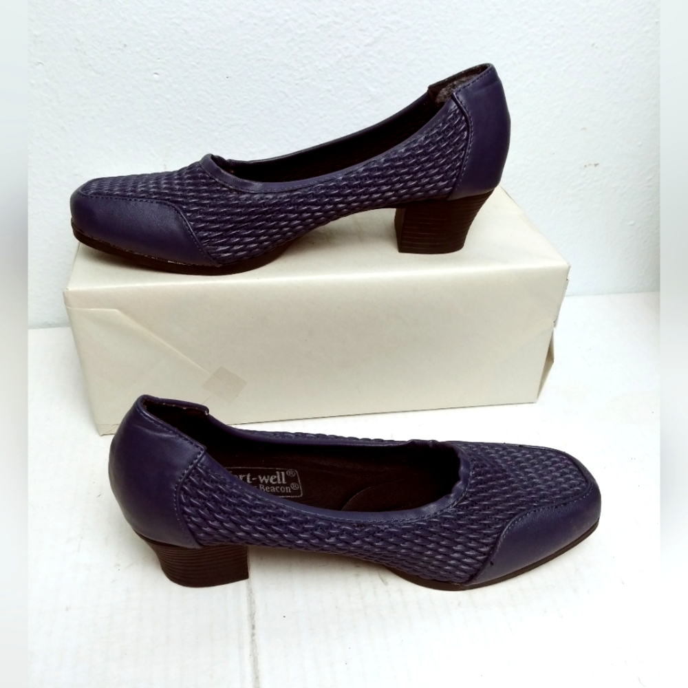 Comfort-Well by Beacon 7M Navy Orthopedic Stretch Shoes Block Heel
